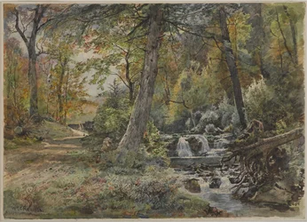 Landskab med vandløb og vej, Chester County, ca. 1886 (wc over grafit på offwhite, moderat tykt, moderat tekstureret papir)